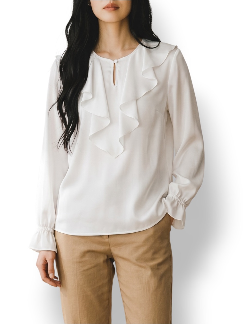 4/$20 Vintage JH Collectibles White Ruffle Front Blouse Size 10 Career Office